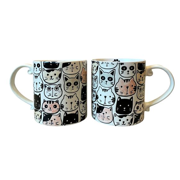 Spectrum Designz MITSY CAT FACE Coffee Tea Mugs 21oz Stoneware Set of 2 NEW - Picture 4 of 15